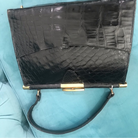 Vintage Alligator Skin Swagger  black Handbag - Picture 14 of 16